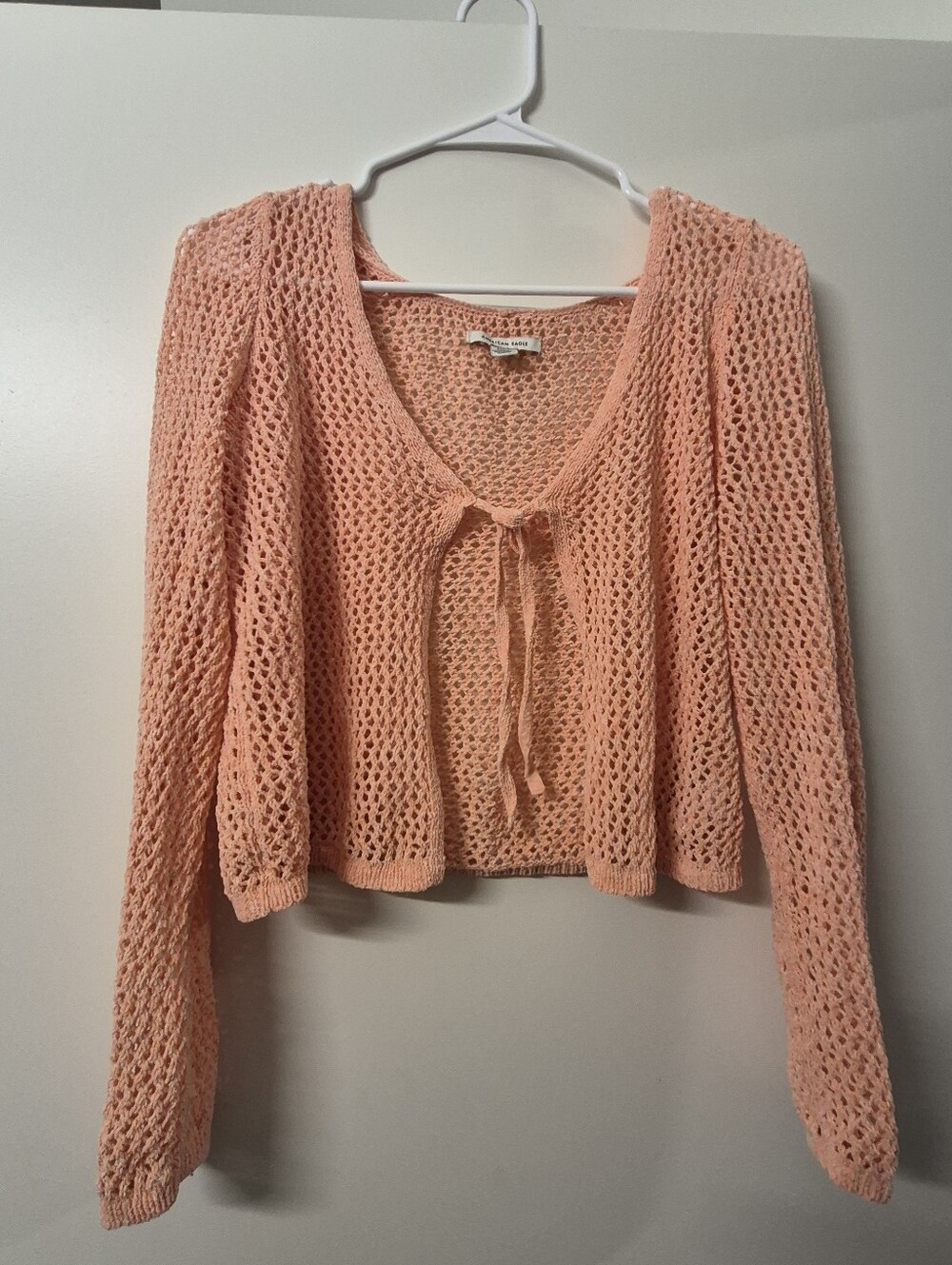 Peach Open-Knit Tie-Front Sweater Cardigan - American Eagle
